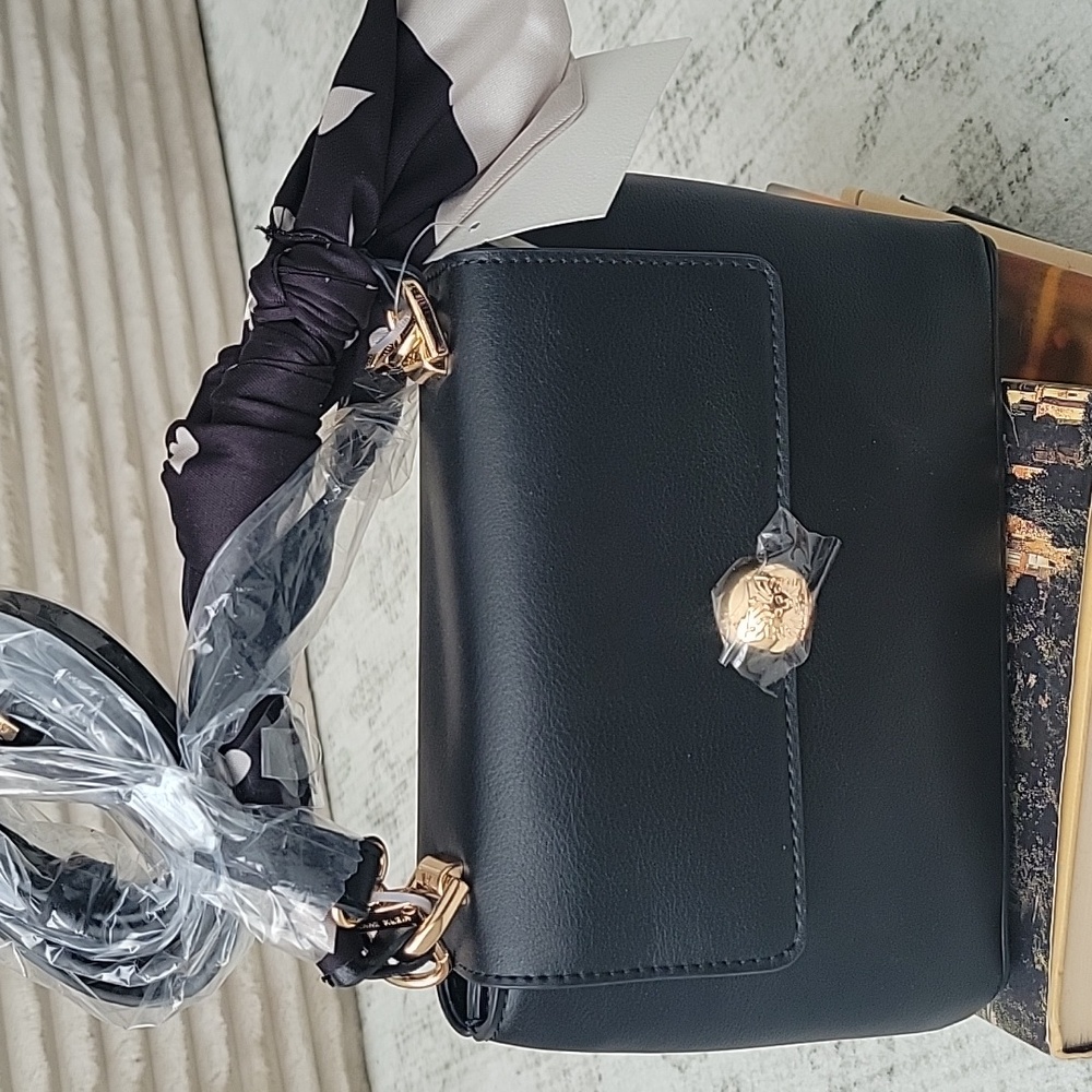 Anne Klein Black Crossbody Bag with Gold Details